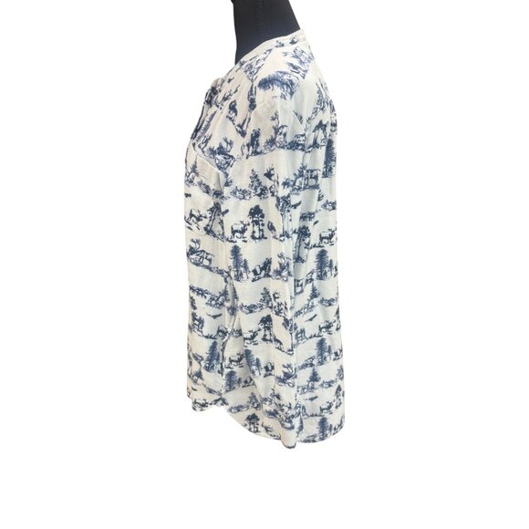 Lands End Womens Flannel Blue White Wildlife Tunic Shirt L 14-16 100% Cotton - Picture 4 of 15